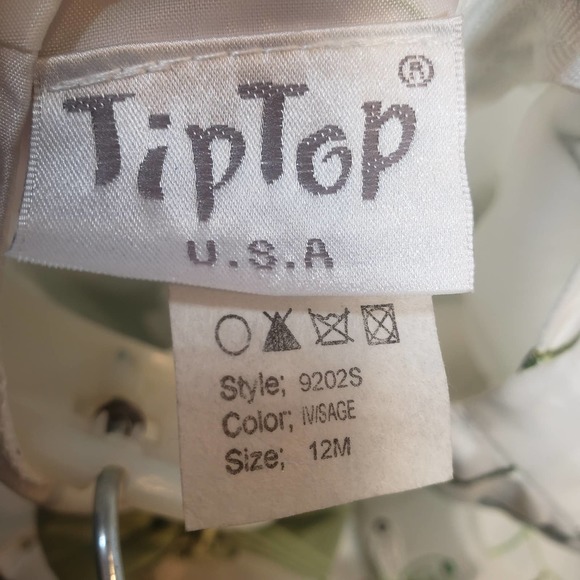 Tip Top Dress 12 Month Ruffle Bow Ivory Sage USA Fancy Baby Party - Picture 6 of 12